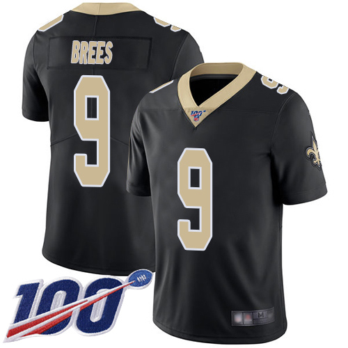 Men New Orleans Saints Limited Black Drew Brees Home Jersey NFL Football 9 100th Season Vapor Untouchable Jersey